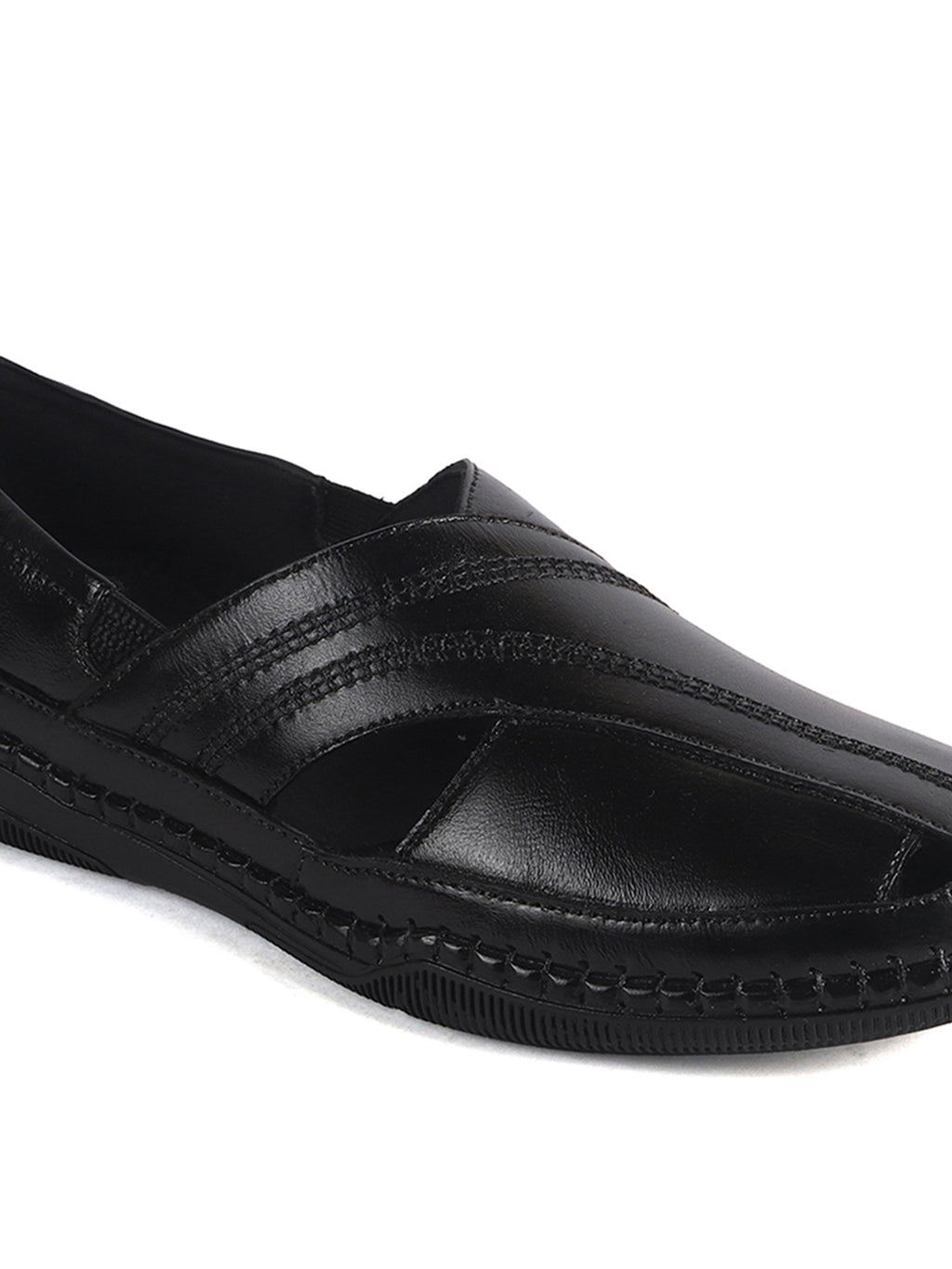 Men Black Cut Leather Side Stitched Ethnic Criss Cross Juttis and Mojari|Flexible Anti Skid Rubber Sole|Slip On Loafer Shoe Wedding, Party, Kurta Dress