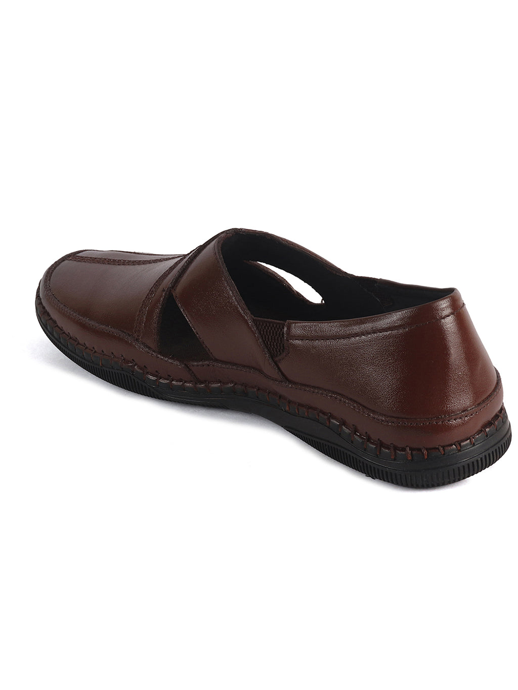 Men Brown Cut Leather Side Stitched Ethnic Criss Cross Juttis and Mojari|Flexible Anti Skid Rubber Sole|Slip On Loafer Shoe Wedding, Party, Kurta Dress