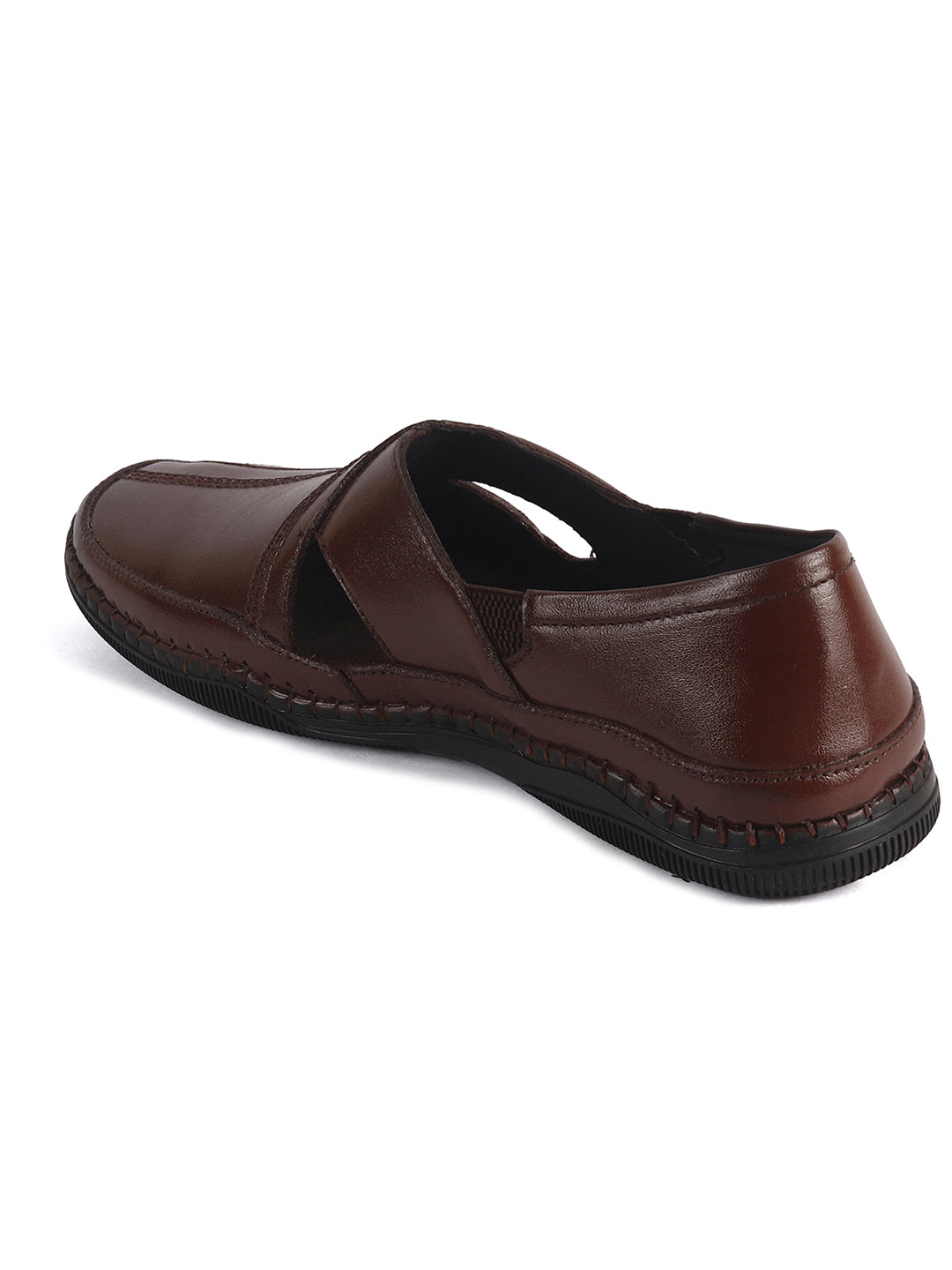 Men Brown Cut Leather Side Stitched Ethnic Criss Cross Juttis and Mojari|Flexible Anti Skid Rubber Sole|Slip On Loafer Shoe Wedding, Party, Kurta Dress