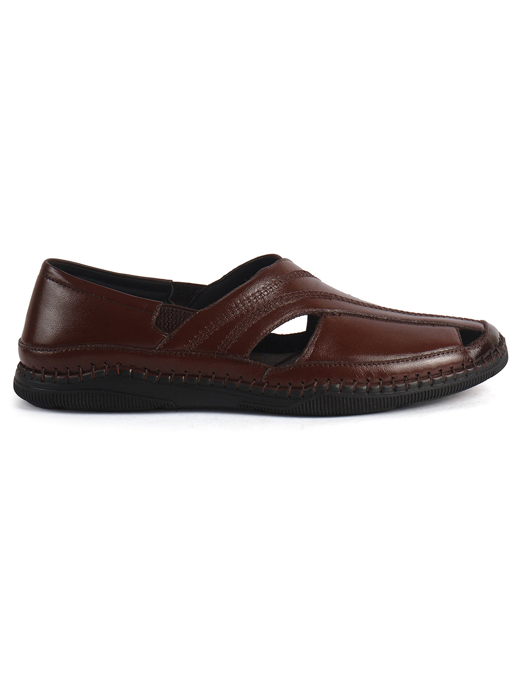 Men Brown Cut Leather Side Stitched Ethnic Criss Cross Juttis and Mojari|Flexible Anti Skid Rubber Sole|Slip On Loafer Shoe Wedding, Party, Kurta Dress
