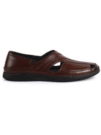 Men Brown Cut Leather Side Stitched Ethnic Criss Cross Juttis and Mojari|Flexible Anti Skid Rubber Sole|Slip On Loafer Shoe Wedding, Party, Kurta Dress
