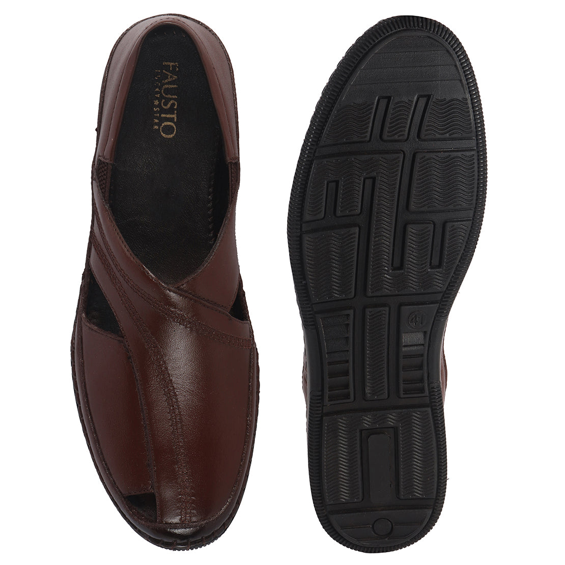 Men Brown Cut Leather Side Stitched Ethnic Criss Cross Juttis and Mojari|Flexible Anti Skid Rubber Sole|Slip On Loafer Shoe Wedding, Party, Kurta Dress