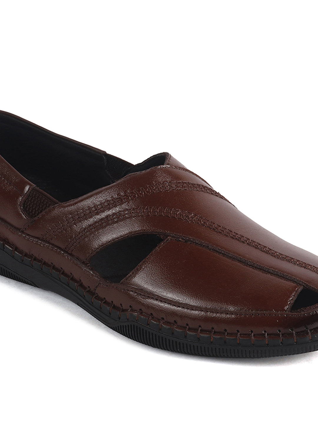 Men Brown Cut Leather Side Stitched Ethnic Criss Cross Juttis and Mojari|Flexible Anti Skid Rubber Sole|Slip On Loafer Shoe Wedding, Party, Kurta Dress
