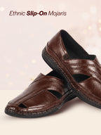 Men Tan Cut Leather Side Stitched Ethnic Criss Cross Juttis and Mojari|Flexible Anti Skid Rubber Sole|Slip On Loafer Shoe Wedding, Party, Kurta Dress