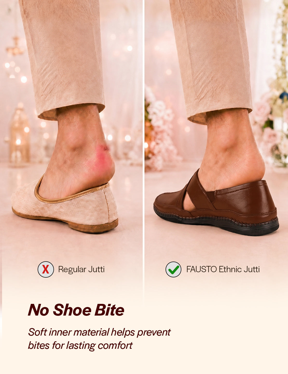 Men Tan Cut Leather Side Stitched Ethnic Criss Cross Juttis and Mojari|Flexible Anti Skid Rubber Sole|Slip On Loafer Shoe Wedding, Party, Kurta Dress