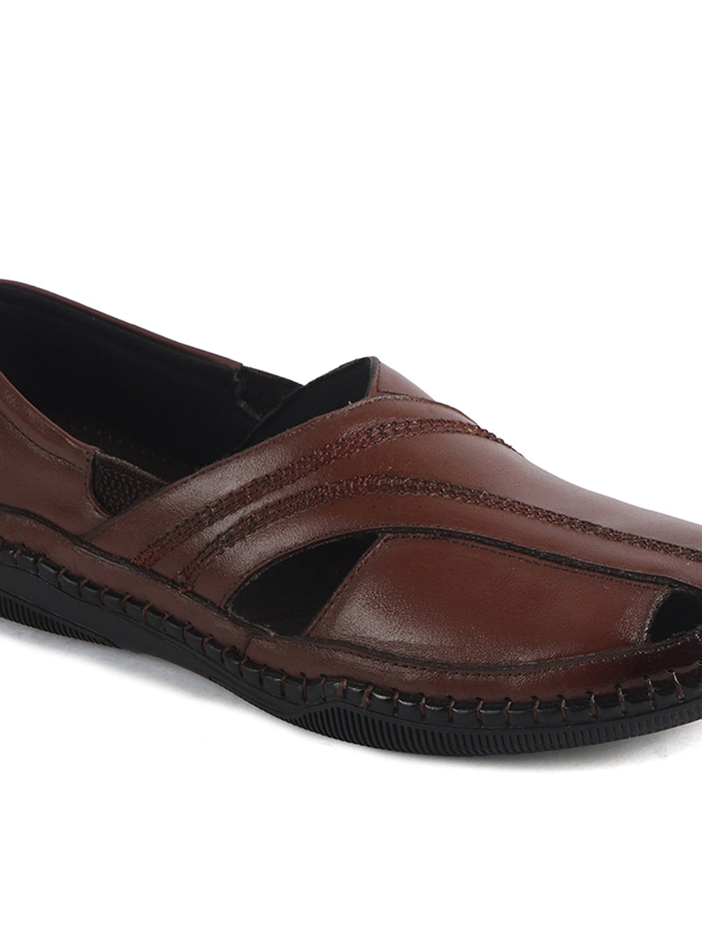 Men Tan Cut Leather Side Stitched Ethnic Criss Cross Juttis and Mojari|Flexible Anti Skid Rubber Sole|Slip On Loafer Shoe Wedding, Party, Kurta Dress