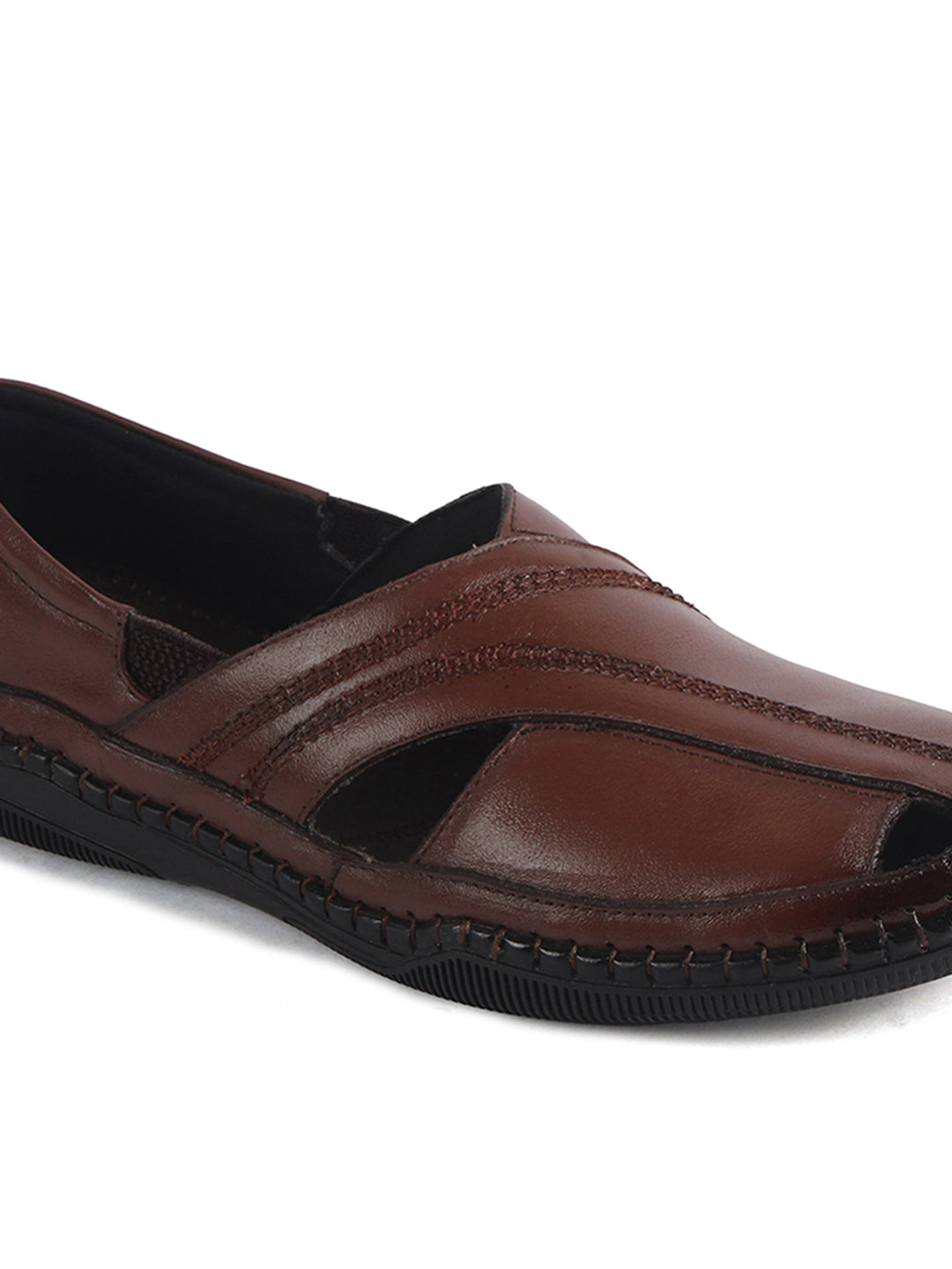 Men Tan Cut Leather Side Stitched Ethnic Criss Cross Juttis and Mojari|Flexible Anti Skid Rubber Sole|Slip On Loafer Shoe Wedding, Party, Kurta Dress