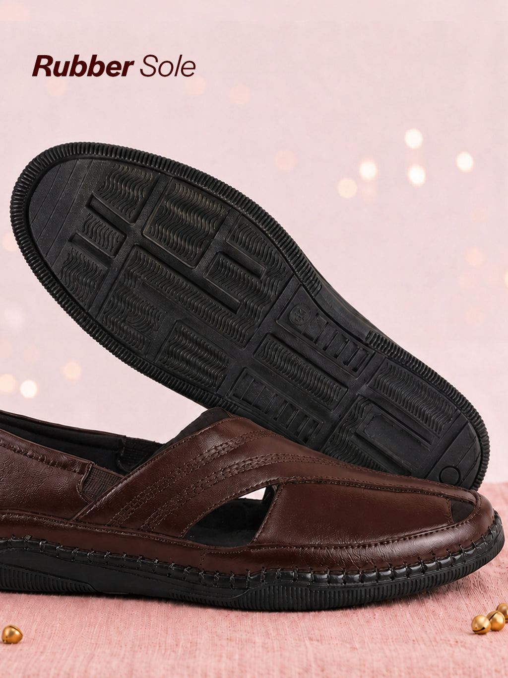 Men Tan Cut Leather Side Stitched Ethnic Criss Cross Juttis and Mojari|Flexible Anti Skid Rubber Sole|Slip On Loafer Shoe Wedding, Party, Kurta Dress