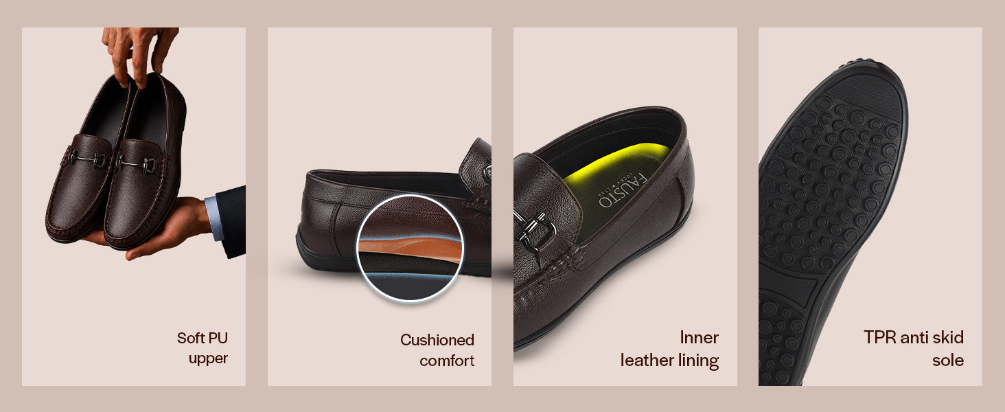 Men Tan Elegant Textured Moc Toe Casual Driving Loafers|Cushioned Comfort Moccasin Shoe with Traction Sole Grip|Slip On Shoes for Semi-Formal Outfits