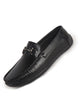 Men Black Elegant Textured Moc Toe Casual Driving Loafers|Cushioned Comfort Moccasin Shoe with Traction Sole Grip|Slip On Shoes for Semi-Formal Outfits
