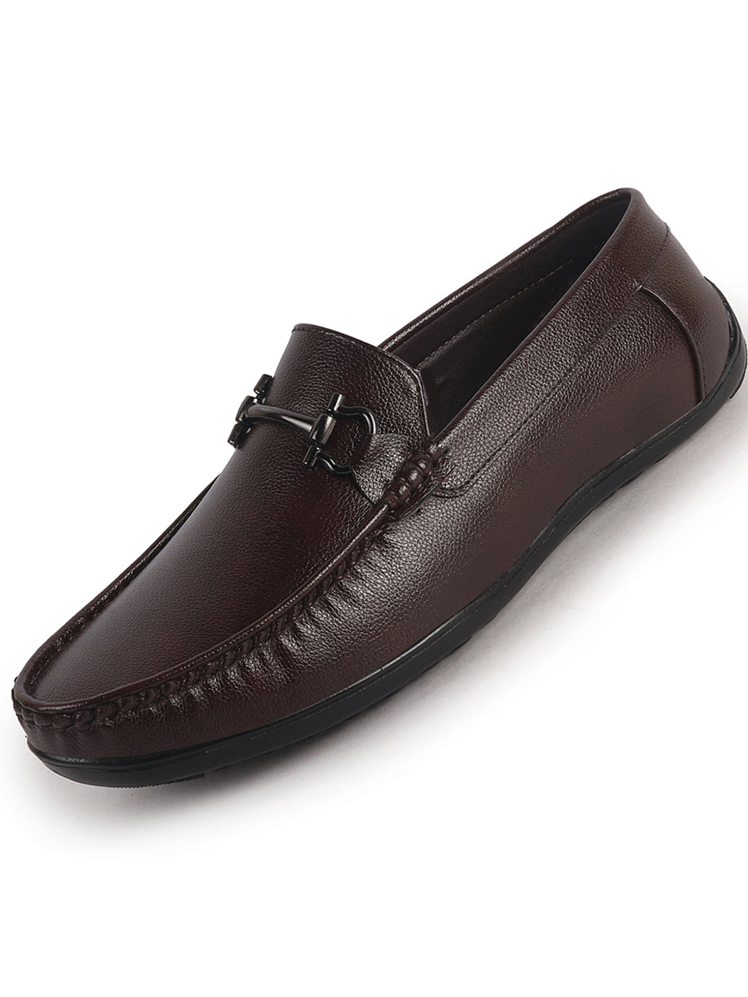 textured leather dark loafers men