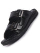 Men Black Open Toe Broad Feet Double Adjustable Strap Ethnic Kurta Slip On Sandals|Anti-Skid Sole Slippers|Memory Cushion Insole