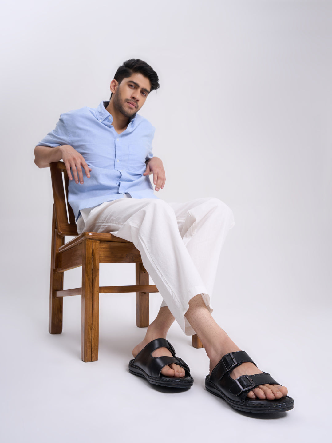 Men Brown Open Toe Broad Feet Double Adjustable Strap Ethnic Kurta Slip On Sandals|Anti-Skid Sole Slippers|Memory Cushion Insole
