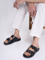 Men Brown Open Toe Broad Feet Double Adjustable Strap Ethnic Kurta Slip On Sandals|Anti-Skid Sole Slippers|Memory Cushion Insole
