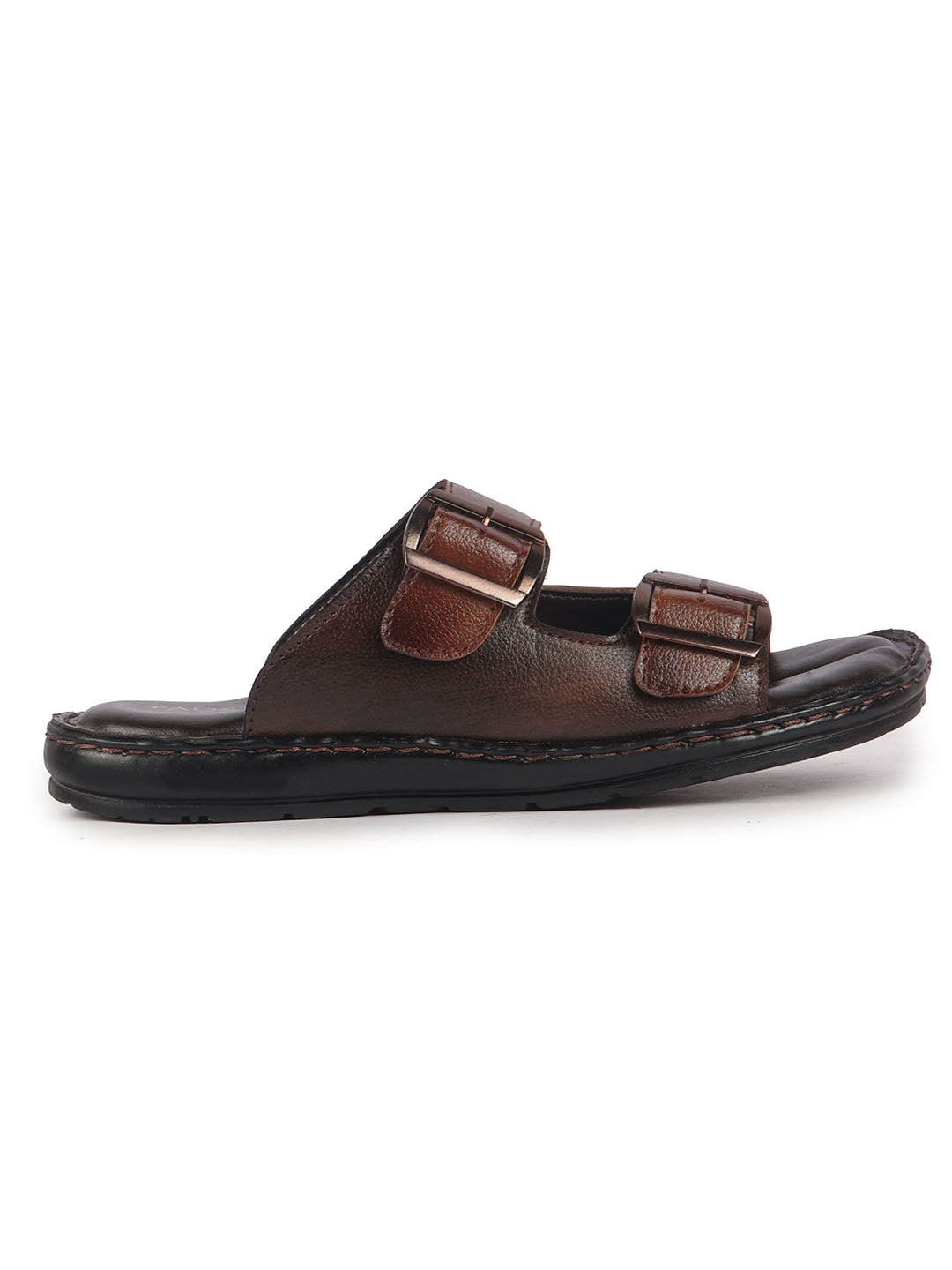 Men Brown Open Toe Broad Feet Double Adjustable Strap Ethnic Kurta Slip On Sandals|Anti-Skid Sole Slippers|Memory Cushion Insole