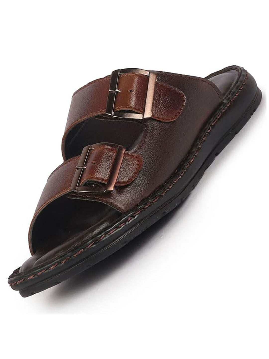 Men Tan Open Toe Broad Feet Double Adjustable Strap Ethnic Kurta Slip On Sandals|Anti-Skid Sole Slippers|Memory Cushion Insole