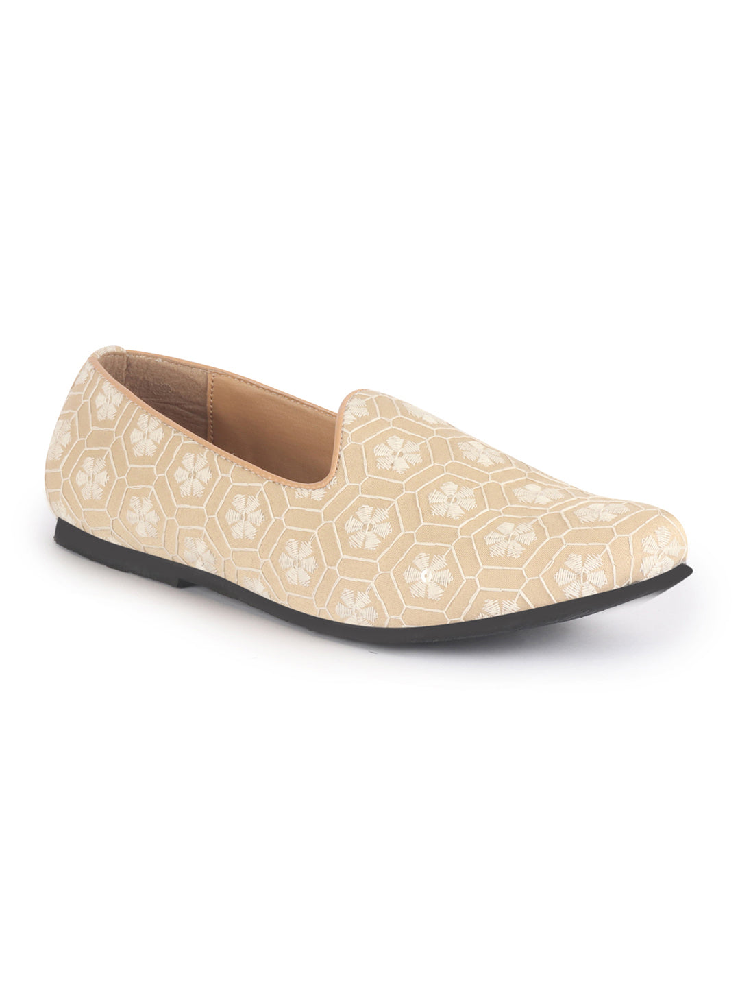 Men Beige Floral Embroidery Ethnic Slip On Juttis and Mojaris for Wedding