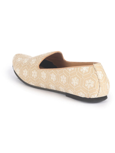 Men Beige Floral Embroidery Ethnic Slip On Juttis and Mojaris for Wedding|Party Slip-On|Traditional Kurtas Shoes