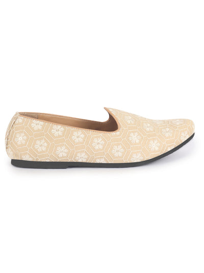 Men Beige Floral Embroidery Ethnic Slip On Juttis and Mojaris for Wedding|Party Slip-On|Traditional Kurtas Shoes