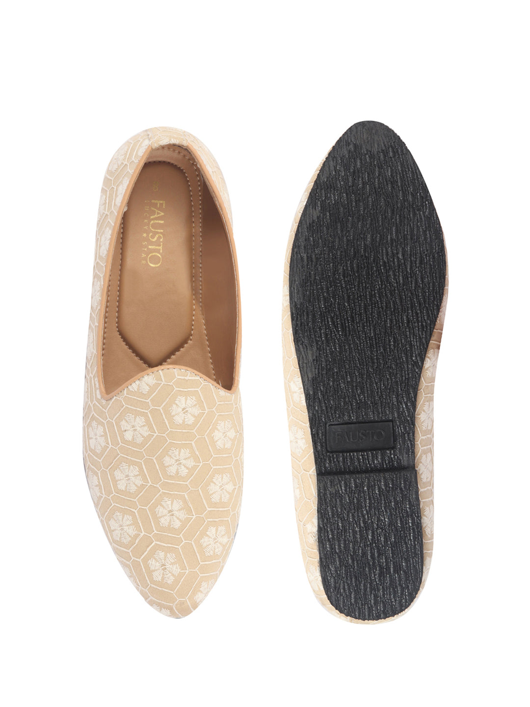 Men Beige Floral Embroidery Ethnic Slip On Juttis and Mojaris for Wedding