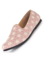 men pink floral embroidery ethnic slip on juttis and mojaris for wedding