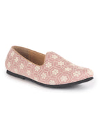 Men Pink Floral Embroidery Ethnic Slip On Juttis and Mojaris for Wedding