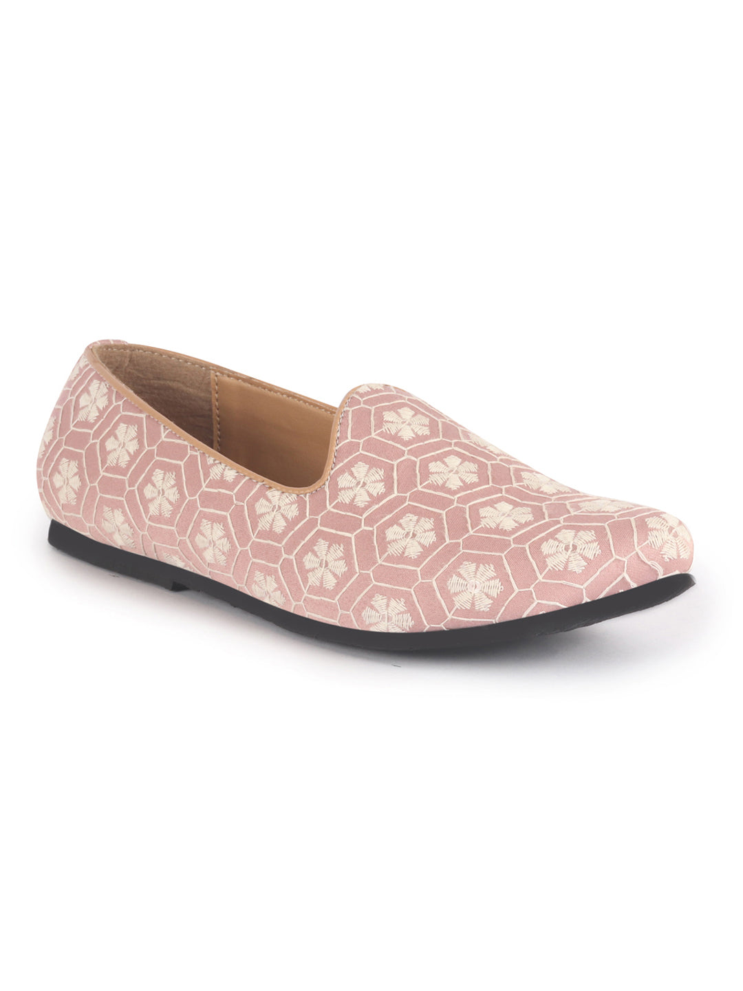 Men Pink Floral Embroidery Ethnic Slip On Juttis and Mojaris for Wedding