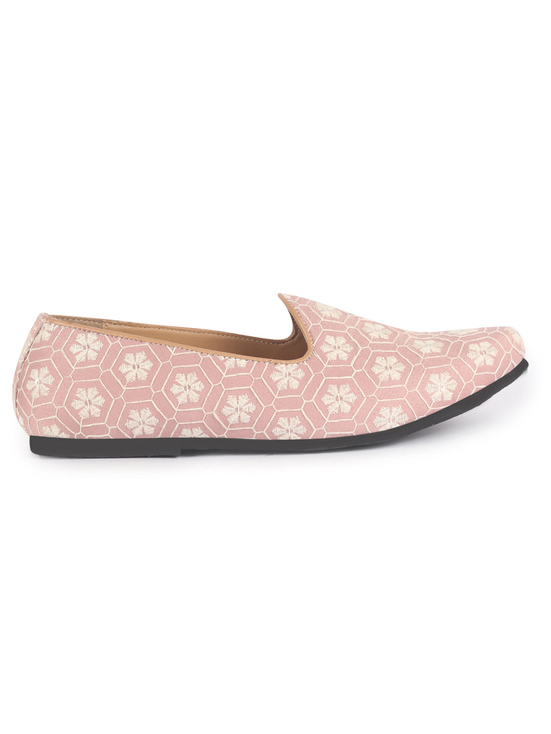 Men Pink Floral Embroidery Ethnic Slip On Juttis and Mojaris for Wedding