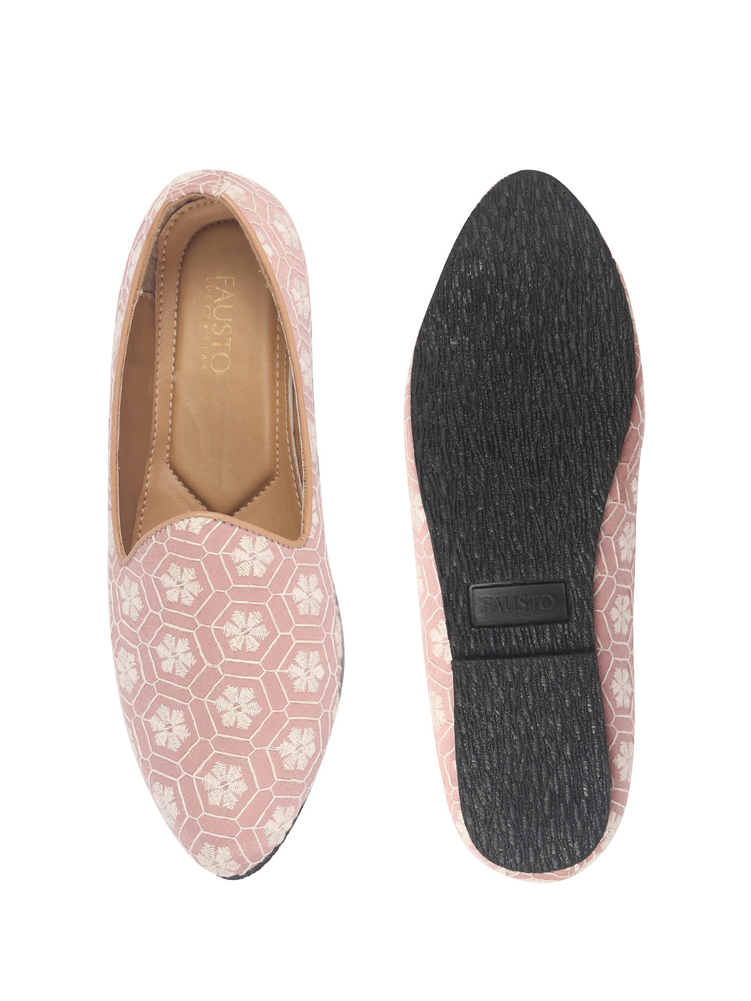 Men Pink Floral Embroidery Ethnic Slip On Juttis and Mojaris for Wedding