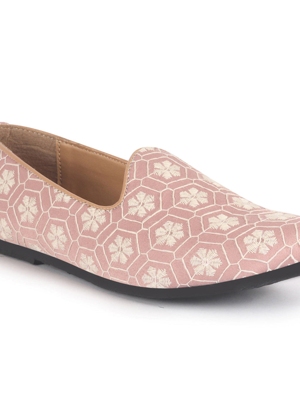 Men Pink Floral Embroidery Ethnic Slip On Juttis and Mojaris for Wedding
