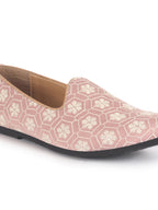 Men Pink Floral Embroidery Ethnic Slip On Juttis and Mojaris for Wedding