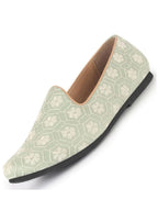 Men Pista Green Floral Embroidery Ethnic Slip On Juttis and Mojaris for Wedding|Party Slip-On|Traditional Kurtas Shoes