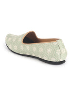 Men Pista Green Floral Embroidery Ethnic Slip On Juttis and Mojaris for Wedding|Party Slip-On|Traditional Kurtas Shoes