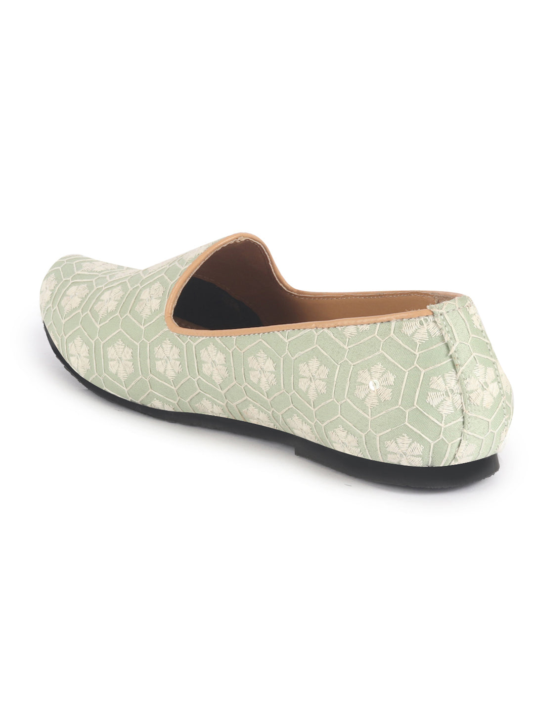 Men Pista Green Floral Embroidery Ethnic Slip On Juttis and Mojaris for Wedding|Party Slip-On|Traditional Kurtas Shoes
