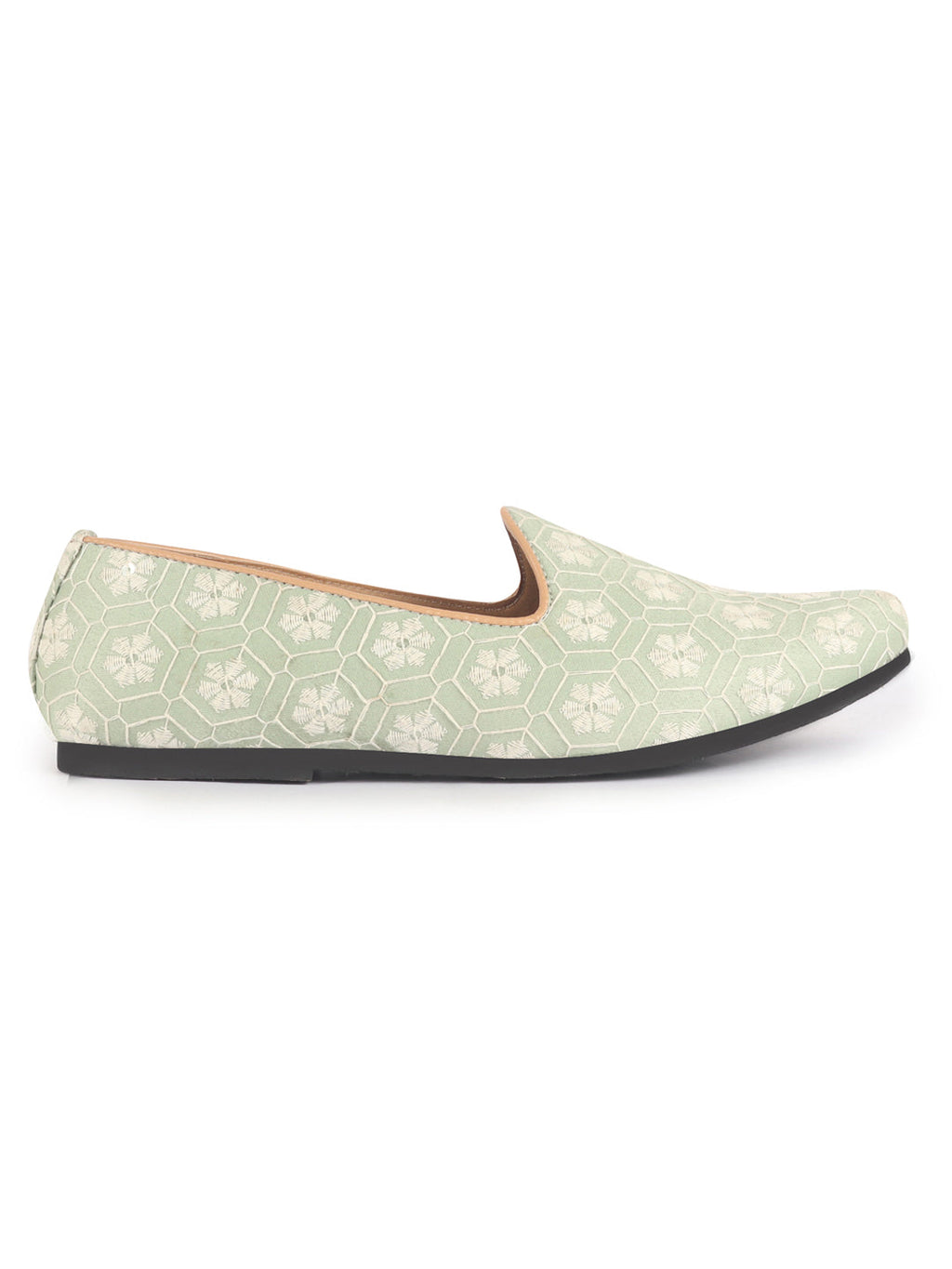 Men Pista Green Floral Embroidery Ethnic Slip On Juttis and Mojaris for Wedding|Party Slip-On|Traditional Kurtas Shoes