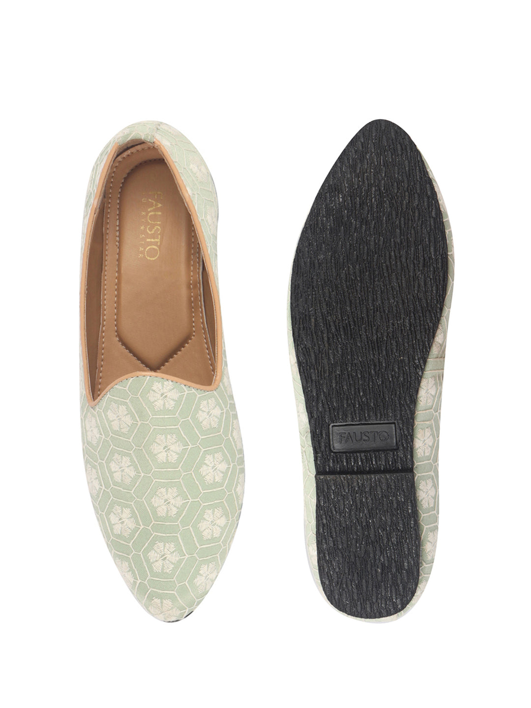 Men Pista Green Floral Embroidery Ethnic Slip On Juttis and Mojaris for Wedding|Party Slip-On|Traditional Kurtas Shoes