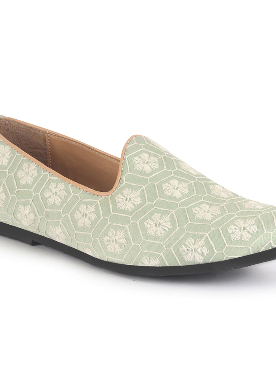 Men Pista Green Floral Embroidery Ethnic Slip On Juttis and Mojaris for Wedding|Party Slip-On|Traditional Kurtas Shoes