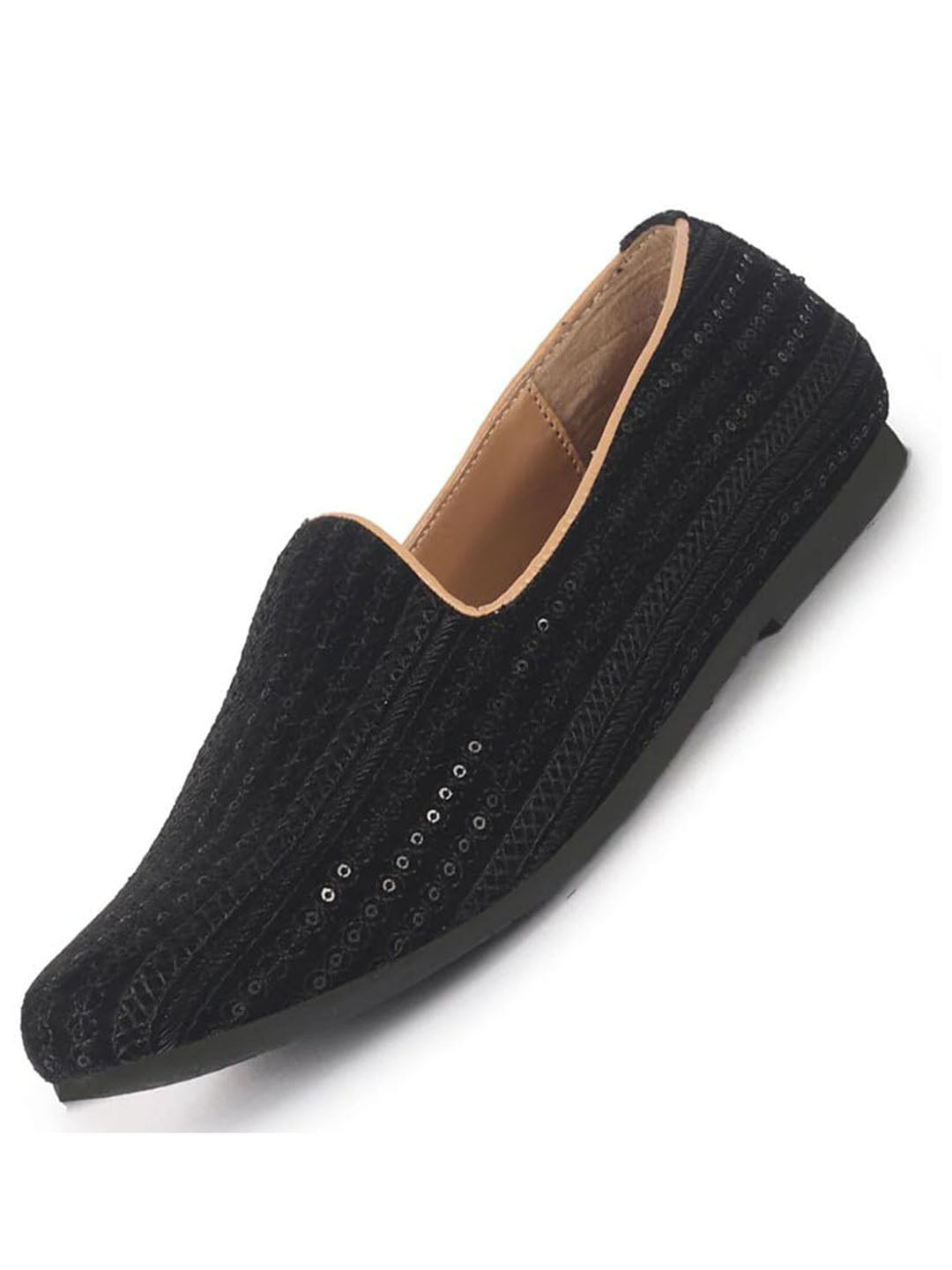 Men Black Embroidery Sequin Ethnic Slip On Juttis and Mojaris for Wedding|Festive Slip-On For Kurtas|Traditional Sherwani Shoes