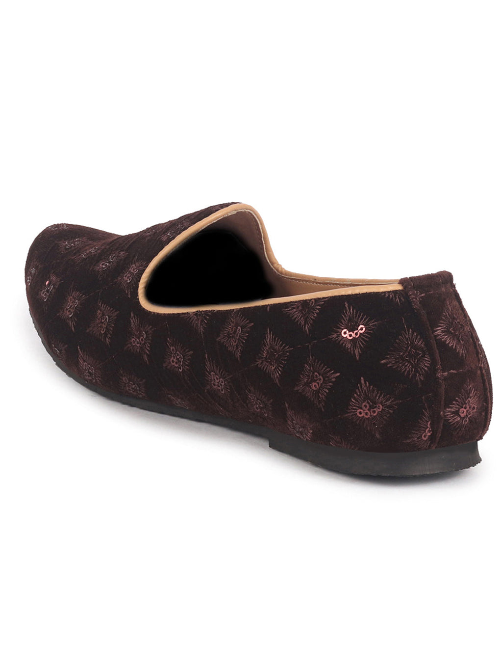 Men Brown Embroidery Sequin Ethnic Slip On Juttis and Mojaris for Wedding|Festive Party Slip-On|Traditional Sherwani Shoes