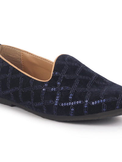 Men Blue Embroidery Sequin Ethnic Slip On Juttis and Mojaris for Wedding|Traditional Sherwani Shoes|Festive Slip-On For Kurtas