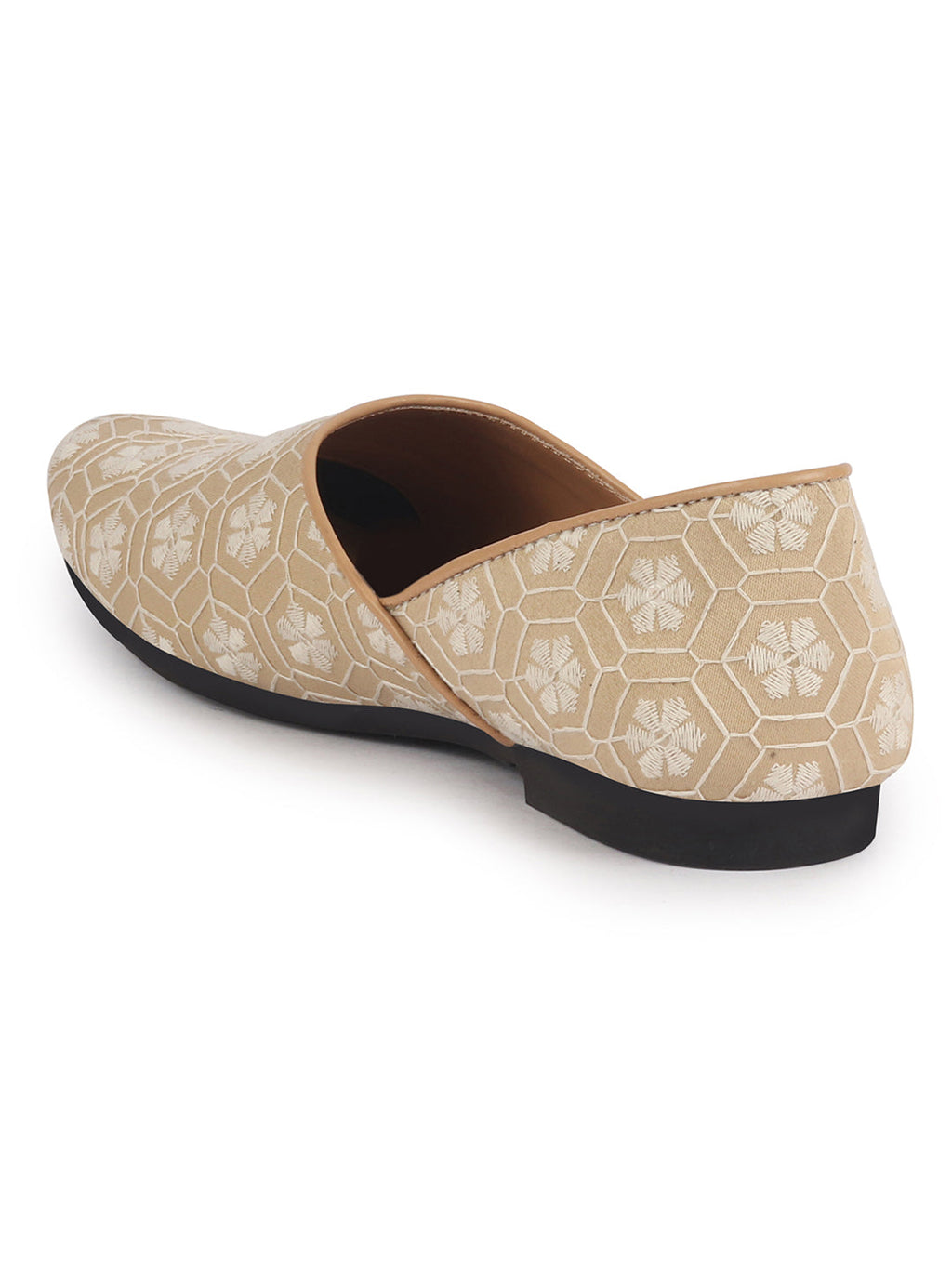 Men Beige Floral Embroidery Ethnic Half Cut Slip On Juttis and Mojaris for Wedding|Sherwani Slip-On|Traditional Kurtas Shoes