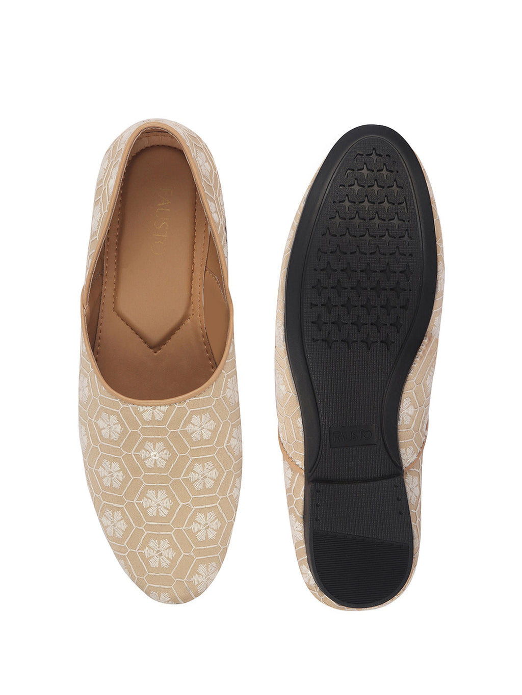 Men Beige Floral Embroidery Ethnic Half Cut Slip On Juttis and Mojaris for Wedding|Sherwani Slip-On|Traditional Kurtas Shoes