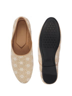 Men Beige Floral Embroidery Ethnic Half Cut Slip On Juttis and Mojaris for Wedding|Sherwani Slip-On|Traditional Kurtas Shoes