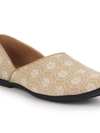 Men Beige Floral Embroidery Ethnic Half Cut Slip On Juttis and Mojaris for Wedding|Sherwani Slip-On|Traditional Kurtas Shoes