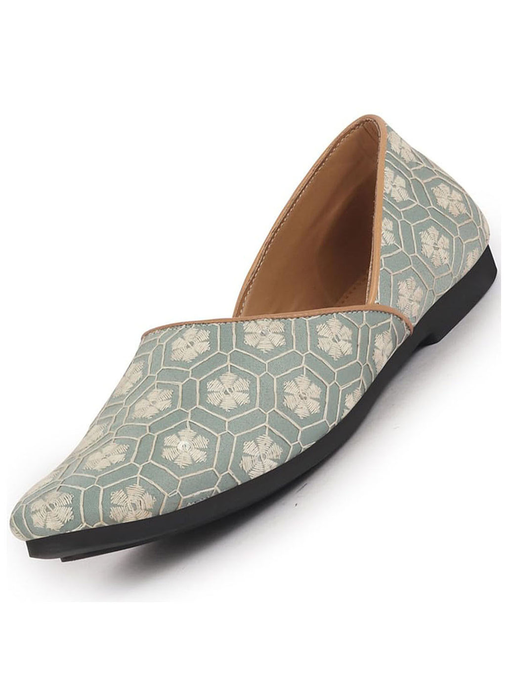 Men Olive Floral Embroidery Ethnic Half Cut Slip On Juttis and Mojaris for Wedding|Sherwani Slip-On|Traditional Kurtas Shoes