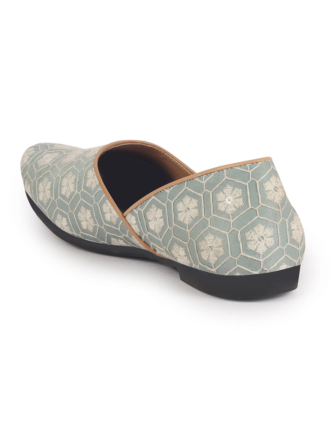 Men Olive Floral Embroidery Ethnic Half Cut Slip On Juttis and Mojaris for Wedding|Sherwani Slip-On|Traditional Kurtas Shoes