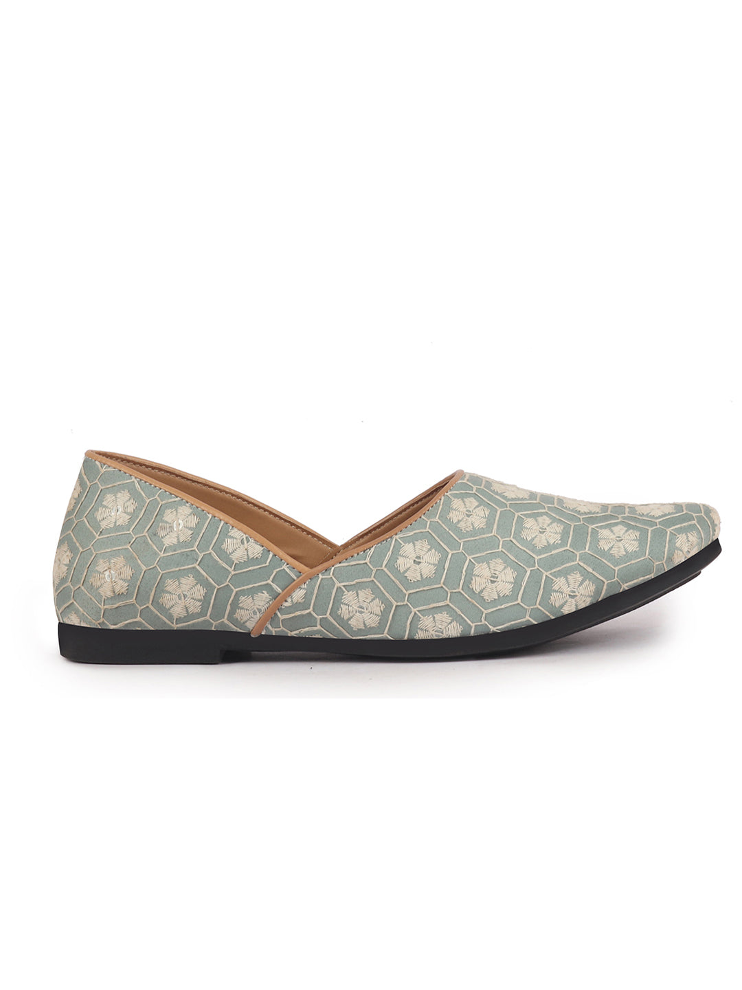 Men Olive Floral Embroidery Ethnic Half Cut Slip On Juttis and Mojaris for Wedding|Sherwani Slip-On|Traditional Kurtas Shoes