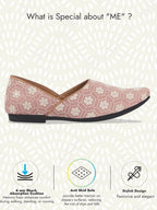 Men Pink Floral Embroidery Ethnic Half Cut Slip On Juttis and Mojaris for Wedding|Sherwani Slip-On|Traditional Kurtas Shoes