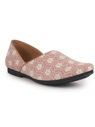 Men Pink Floral Embroidery Ethnic Half Cut Slip On Juttis and Mojaris for Wedding|Sherwani Slip-On|Traditional Kurtas Shoes