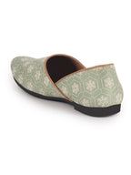 Men Pista Green Floral Embroidery Ethnic Half Cut Slip On Juttis and Mojaris for Wedding|Sherwani Slip-On|Traditional Kurtas Shoes